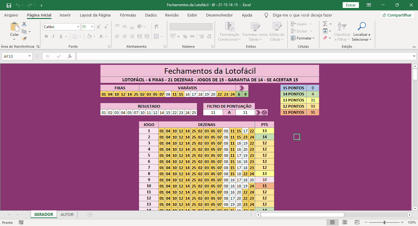 Planilhas Grátis Lotofácil 