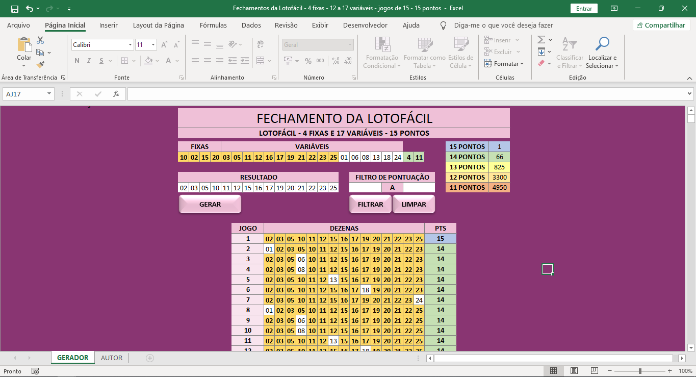 Planilha Lotofácil 20 dezenas em 4 jogos - Garantia de 12 Pontos - Grátis -  Lotocerta