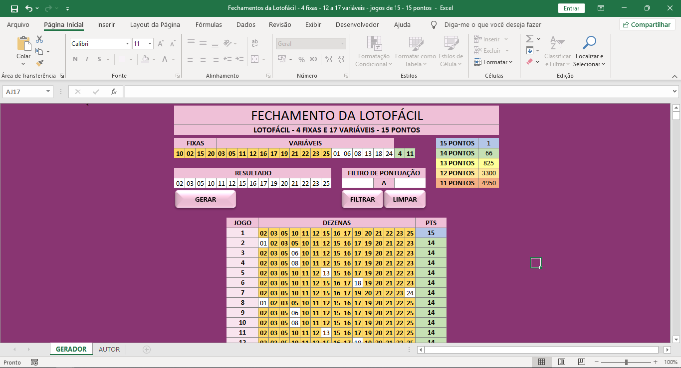 PLANILHA GRÁTIS DA LOTOFÁCIL: Garantia de 12 Pontos e grande chance de 13,  14 e 15 só com 4 JOGOS 