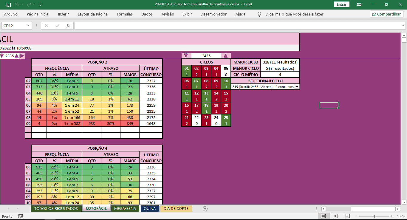 Excel - Planilha megasena lotofácil
