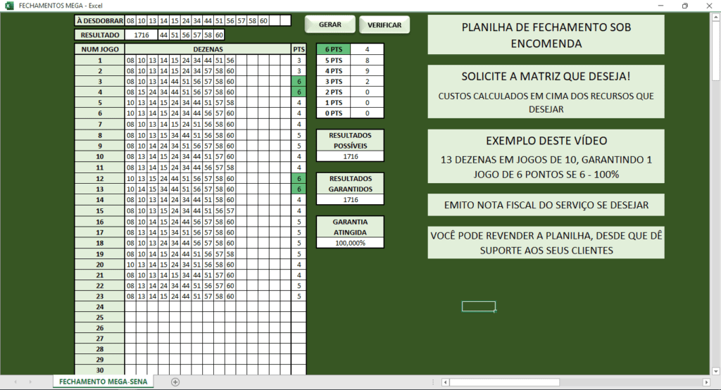 PLANILHA GRÁTIS] Desdobramento LotoFacil - 16 Números Fixos