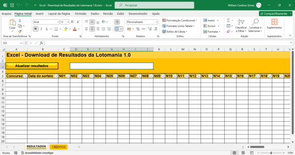 Planilha de download de resultados da Lotomania 1.0