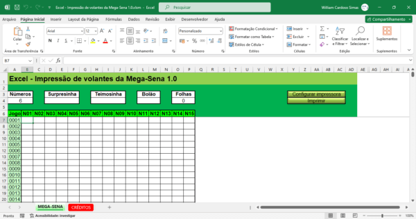 Planilha de impressão de volantes da Mega-Sena