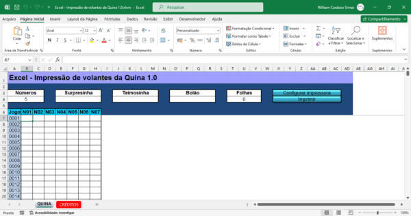 Planilha de impressão de volantes da Quina