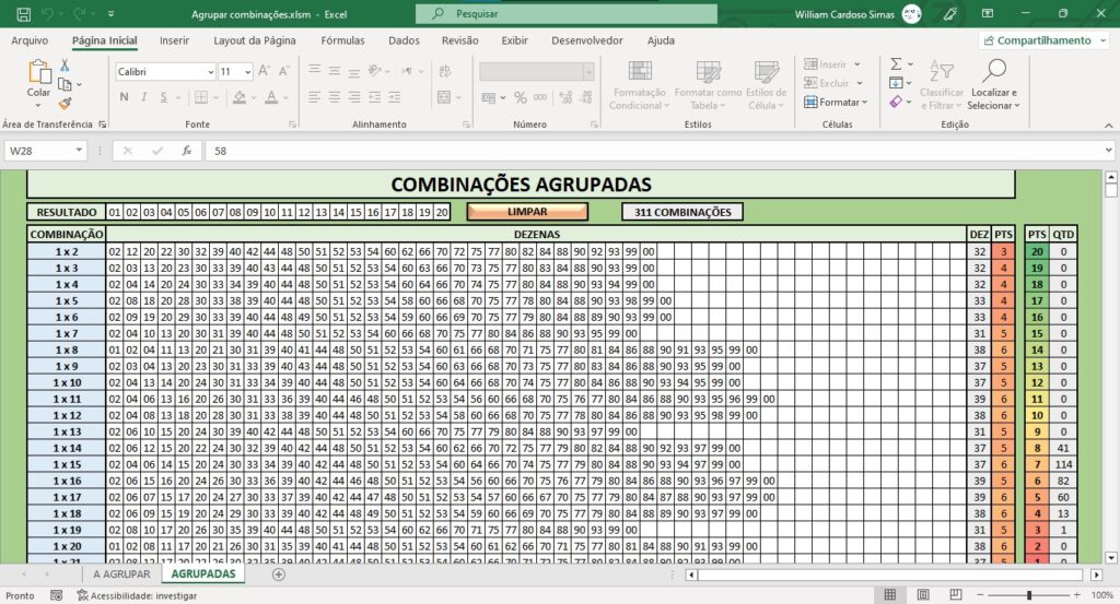 Planilhas para Lotomania - Agrupamento Planilhas para Lotomania - Agrupamento