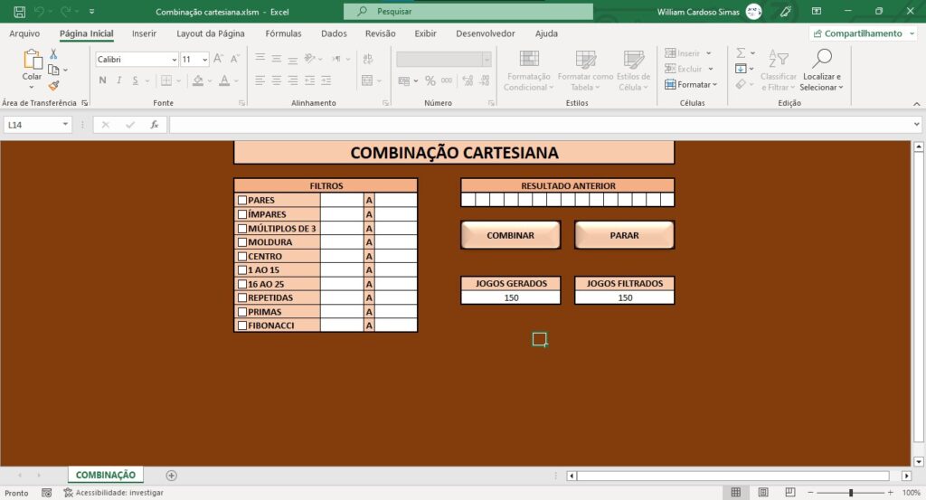 Planilhas para Lotofácil - Combinação cartesiana