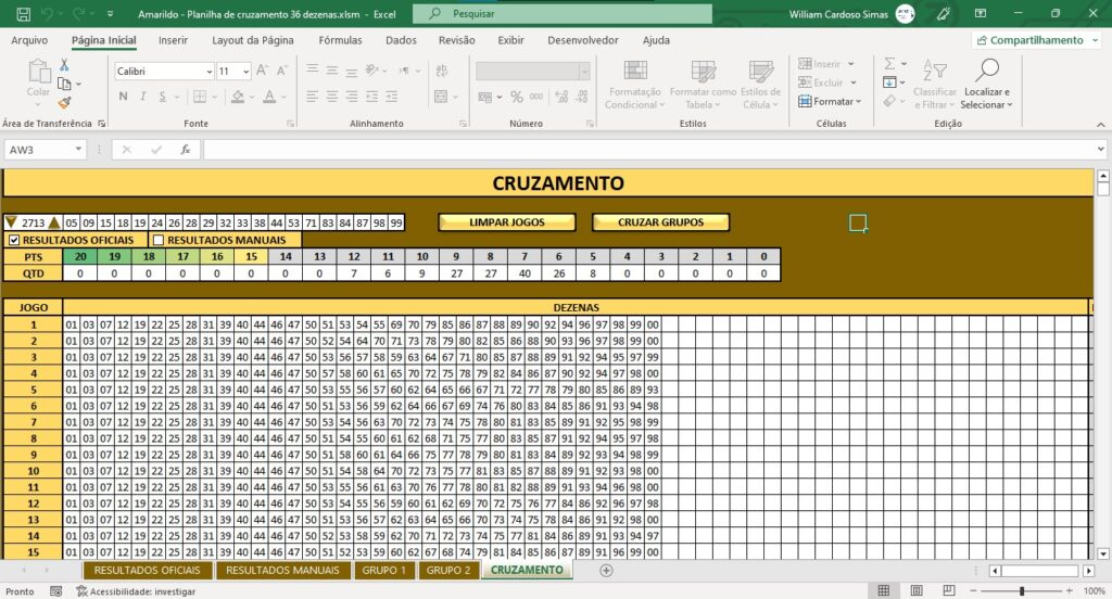 Planilhas para Lotomania - Cruzamento Planilhas para Lotomania - Cruzamento