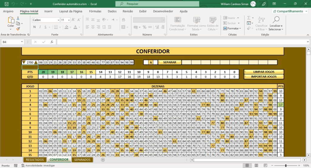 Planilhas para Lotomania - Conferidor Planilhas para Lotomania - Conferidor