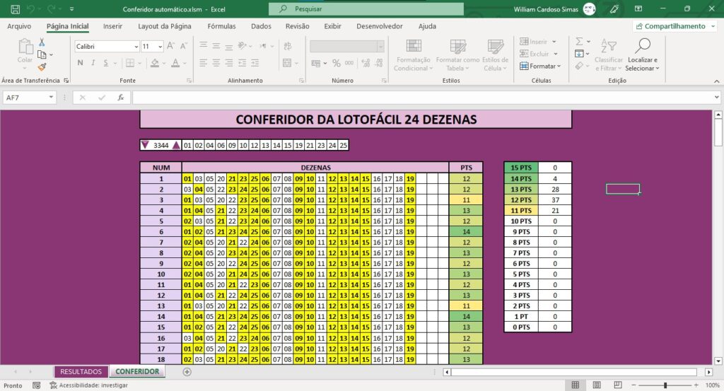 Planilhas para lotofácil - Conferidor