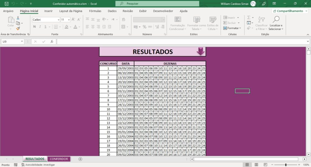Planilhas para Lotofácil - Download de resultados