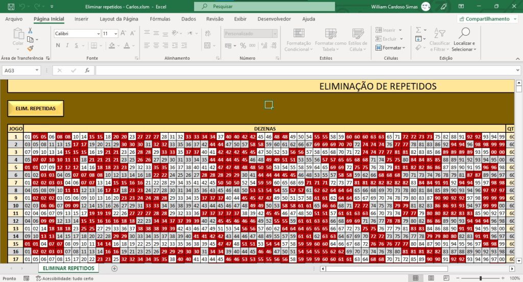 Planilhas para Lotomania - Eliminação de repetidos Planilhas para Lotomania - Eliminação de repetidos