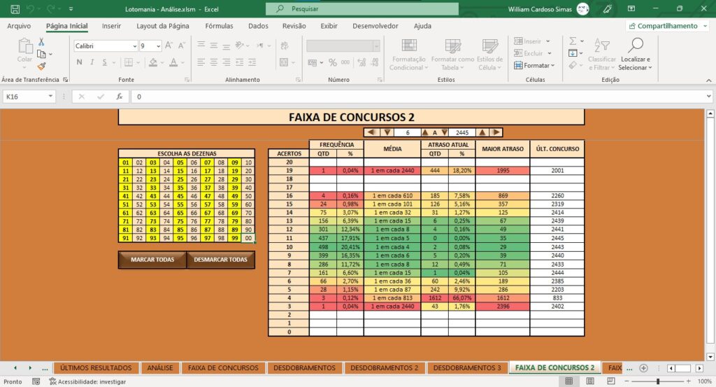Planilhas para Lotomania - Faixa de Concursos Planilhas para Lotomania - Faixa de Concursos
