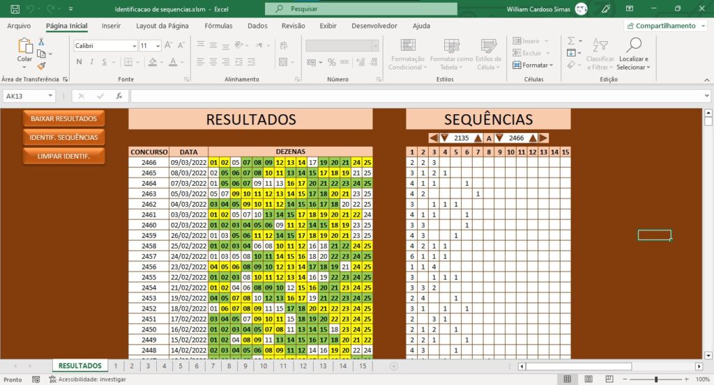 Planilhas para Lotofácil - Identificação de sequências