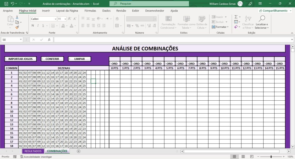 Planilhas para Lotofácil - Importação de jogos