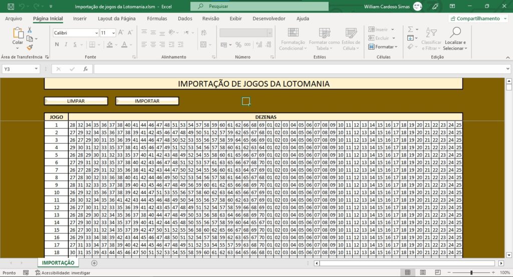 Planilhas para Lotomania - Importação de Jogos Planilhas para Lotomania - Importação de Jogos