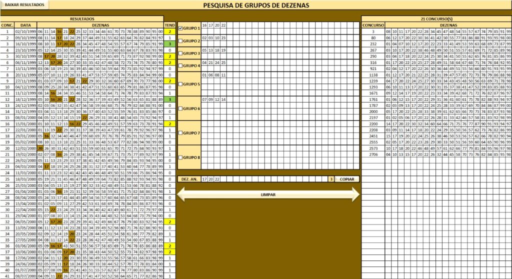 Planilhas para Lotomania - Análise de grupos Planilhas para Lotomania - Análise de grupos