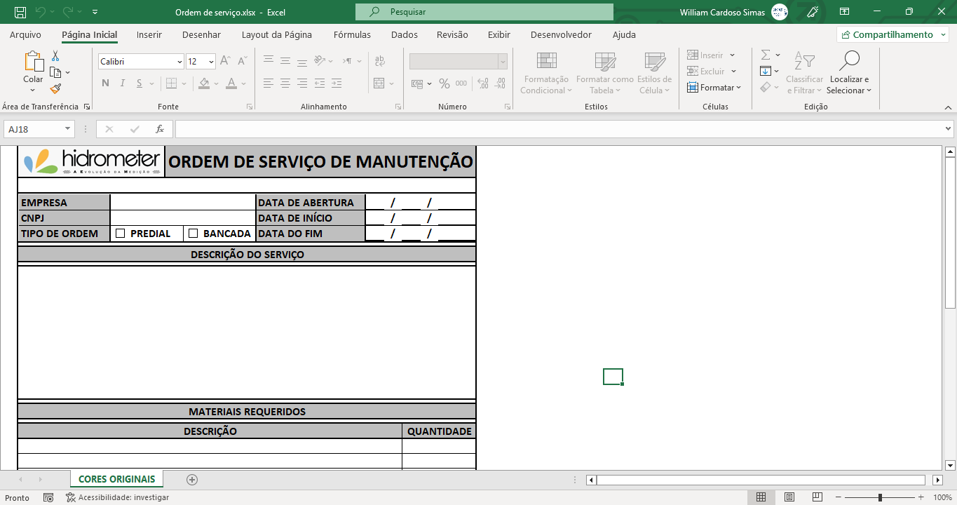 Planilha de ordem de serviço
