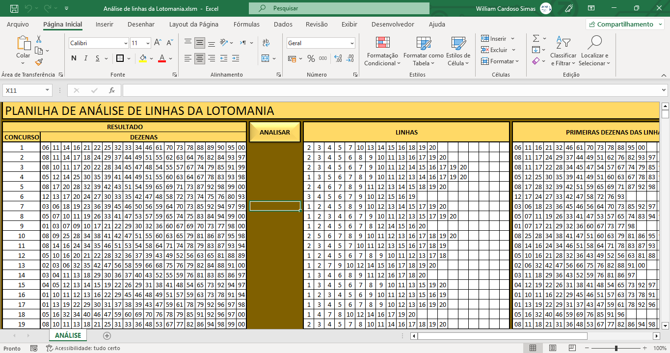 Planilha de identificação de linhas da Lotomania