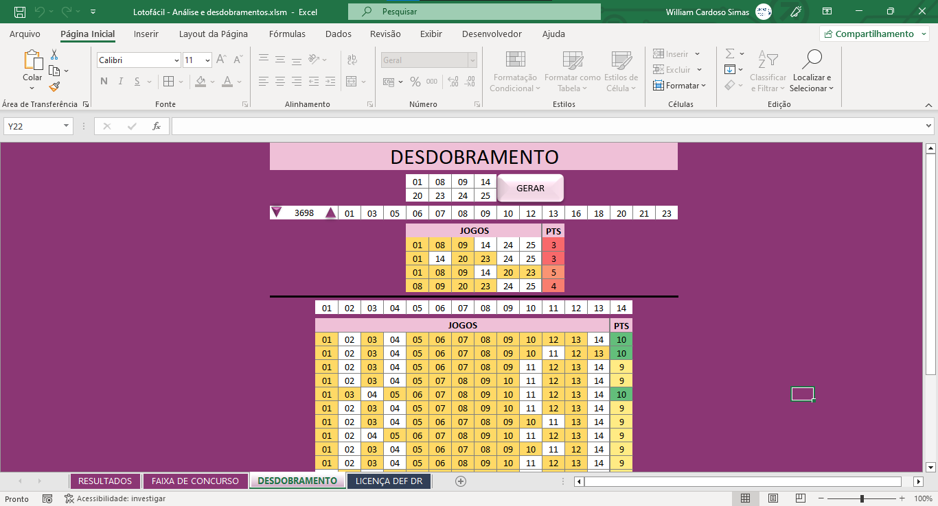 Alterações na planilha 44798