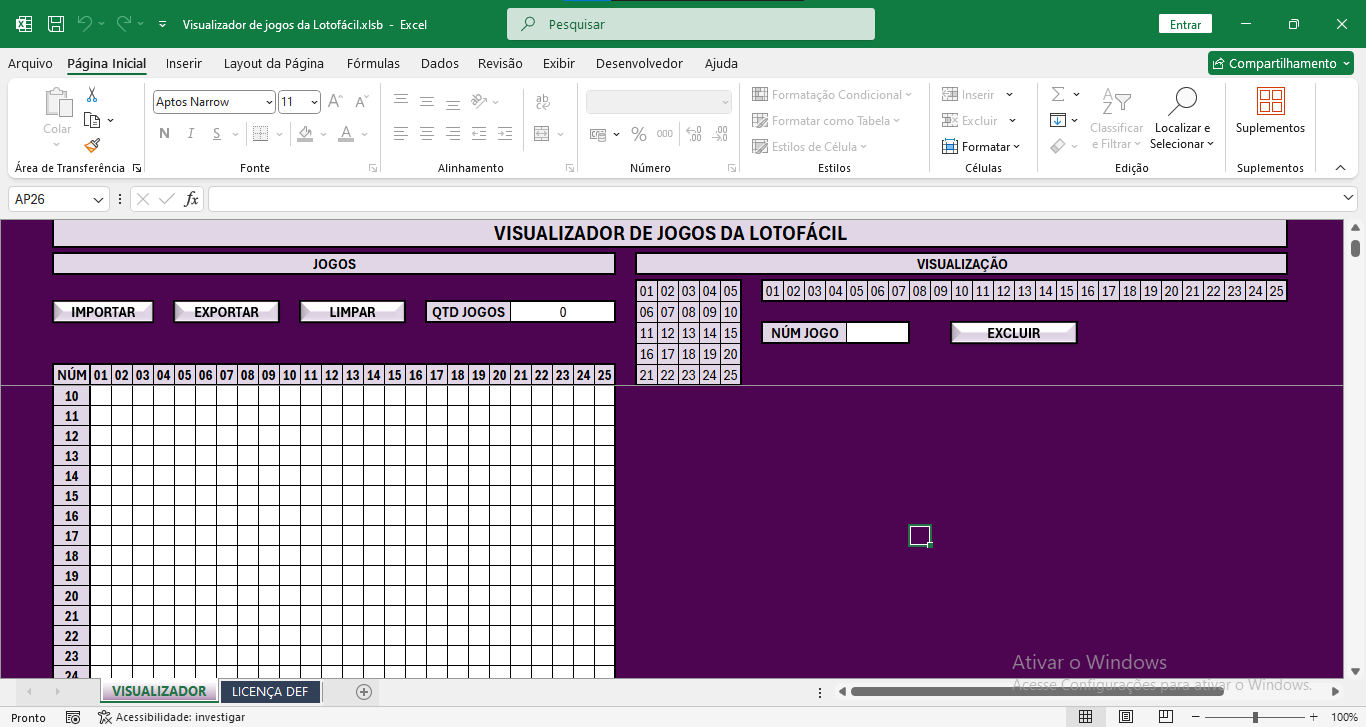 Visualizador de jogos da Lotofácil