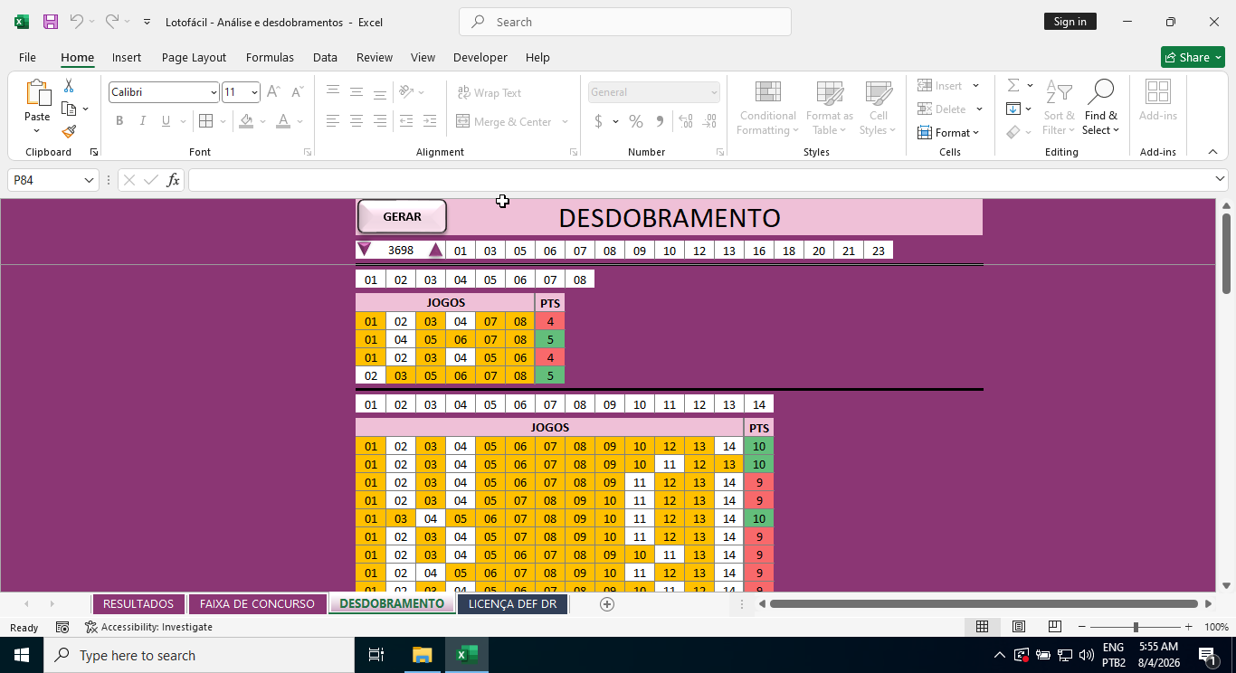 Alterações na planilha de análise e desdobramentos da Lotofácil (45878)