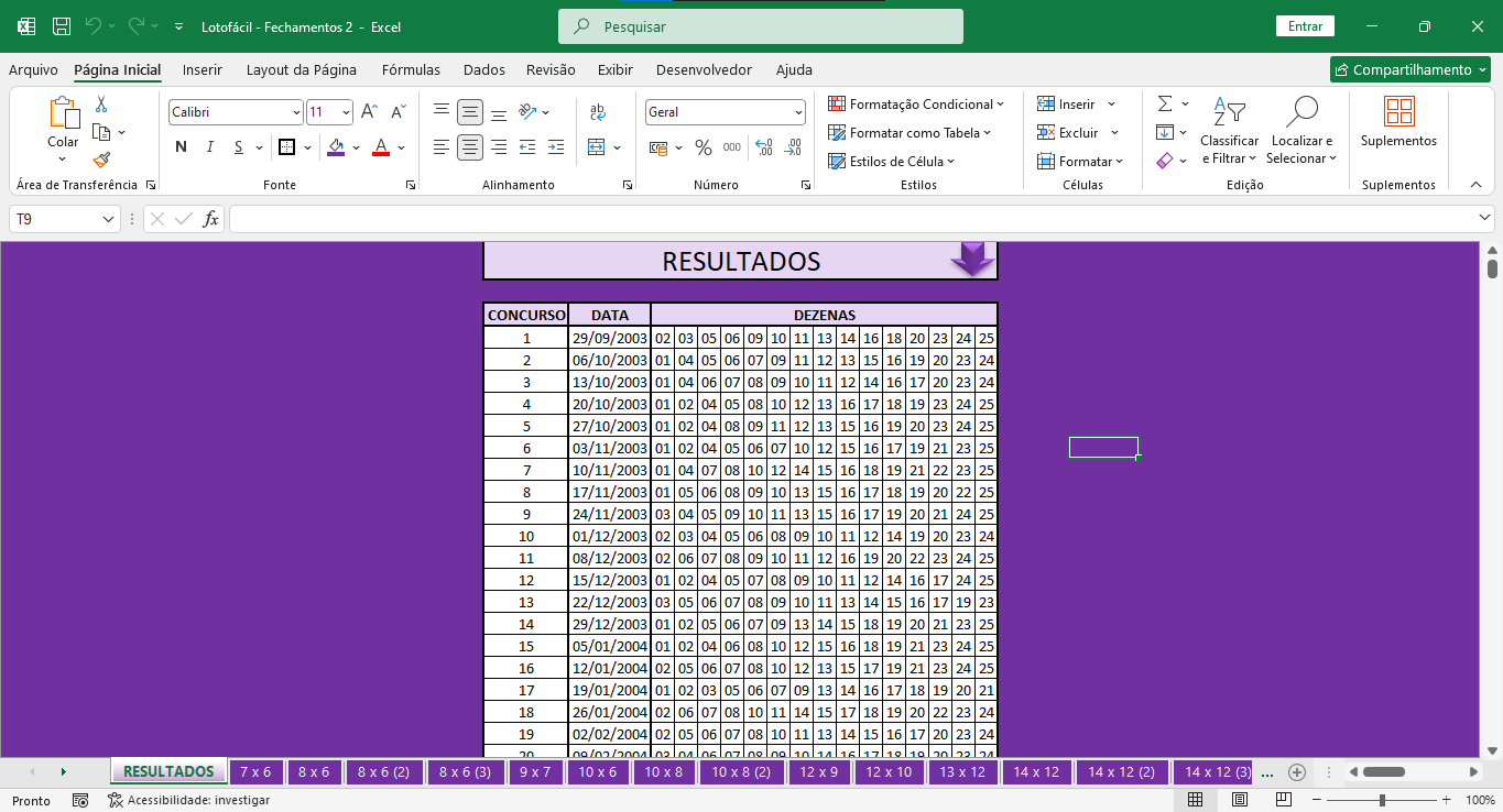 Alterações em planilha de desdobramentos