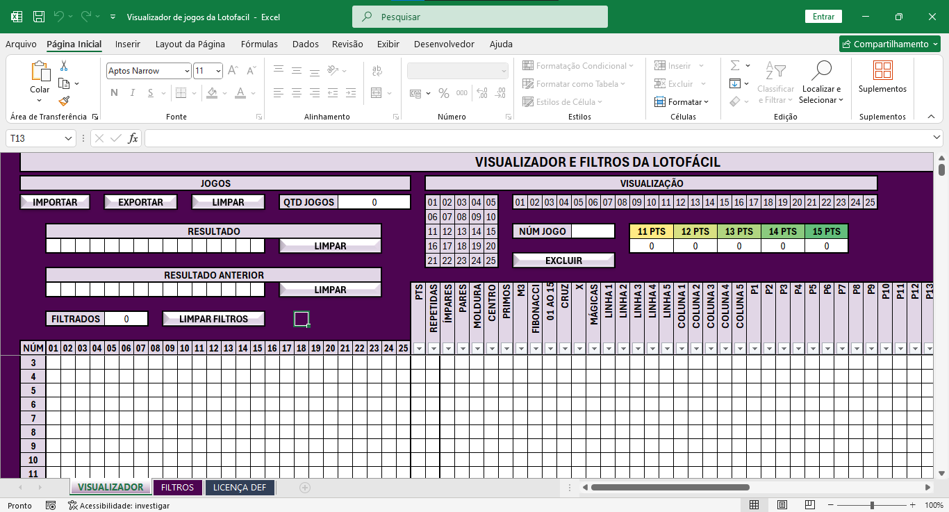 Alterações no Visualizador de jogos da Lotofácil